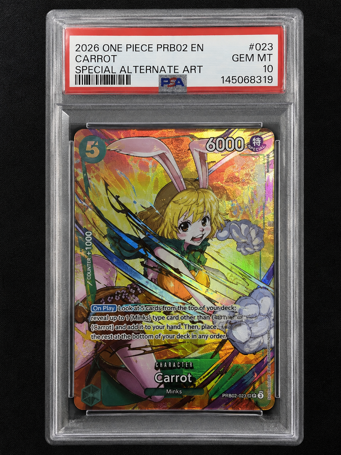 ONE PIECE Card Game – Carrot OP08-023 Special Alternate Art – PRB02 – PSA 10 GEM MINT – English
